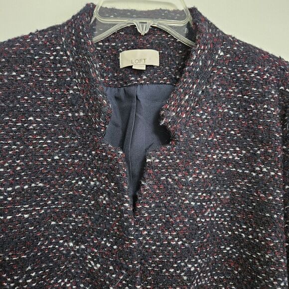 Loft Black & Red Woven Wool Blend Tweed Satin Lined Dress Coat Size Medium LNC - Picture 2 of 7